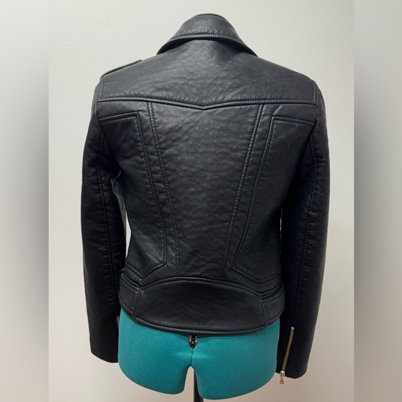 French Connection Vegan Leather Moto Jacket Black/Gold Size 2 - Picture 3 of 16